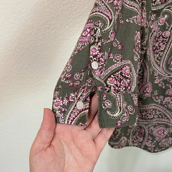 Croft & Barrow 100% Cotton Paisley Print Button Front Shirt Blouse - Picture 3 of 8